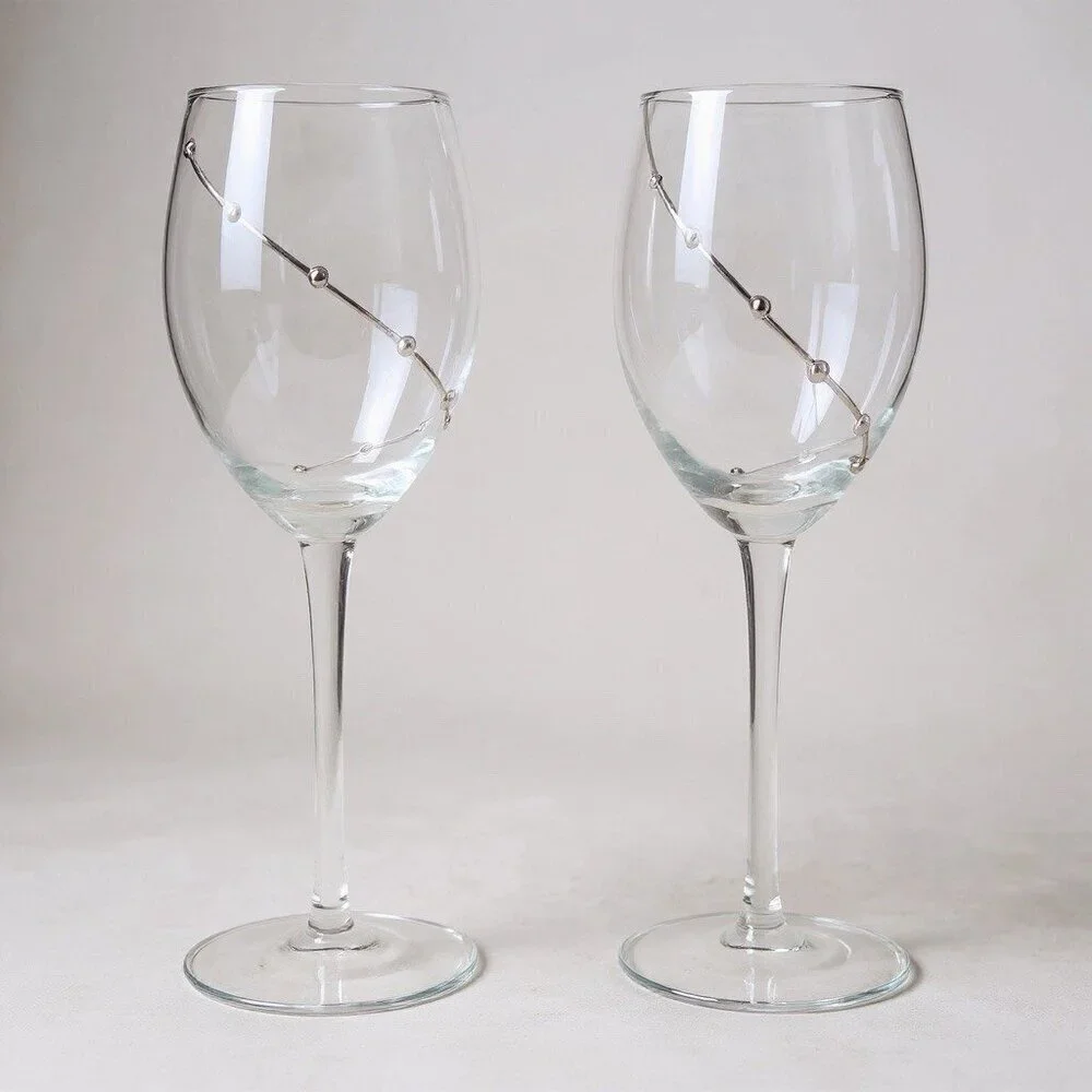 Vintage Pier 1 Gold Dot Swirl Wine Glasses Set of 2 Blown Glass 9